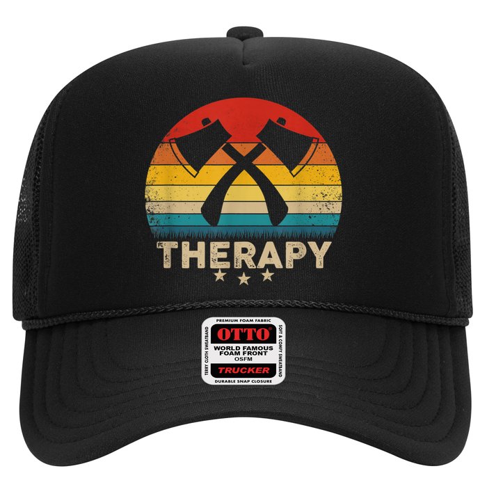 Vintage Axe Throwing Therapy Silhouette Retro Sunset Trucker Hat