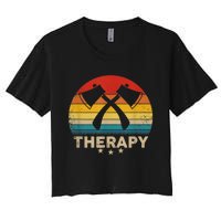 Vintage Axe Throwing Therapy Silhouette Retro Sunset Women's Crop Top Tee