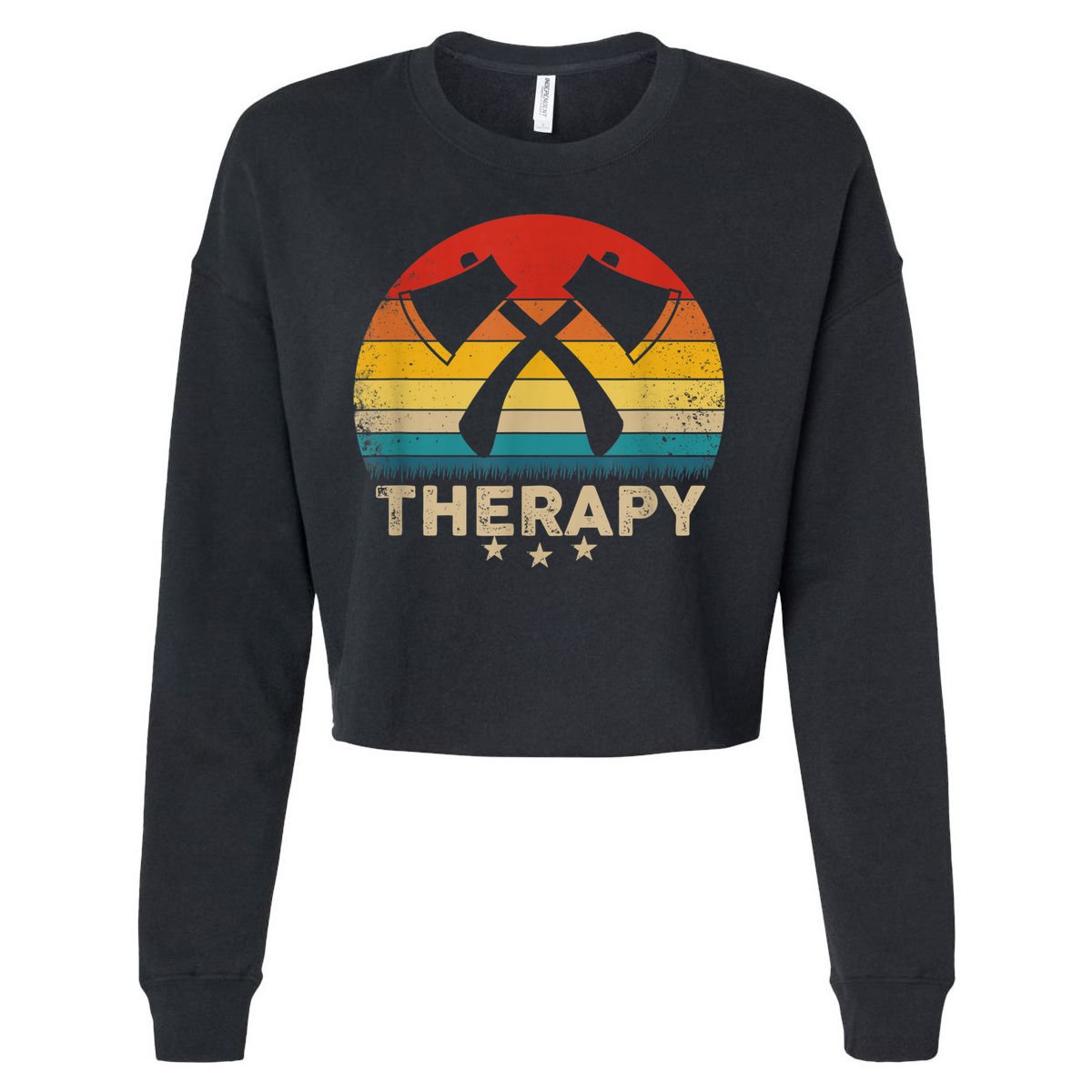 Vintage Axe Throwing Therapy Silhouette Retro Sunset Cropped Pullover Crew