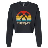 Vintage Axe Throwing Therapy Silhouette Retro Sunset Cropped Pullover Crew