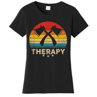 Vintage Axe Throwing Therapy Silhouette Retro Sunset Women's T-Shirt