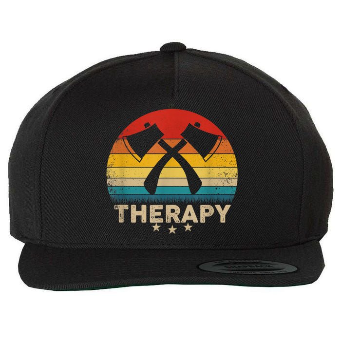 Vintage Axe Throwing Therapy Silhouette Retro Sunset Wool Snapback Cap