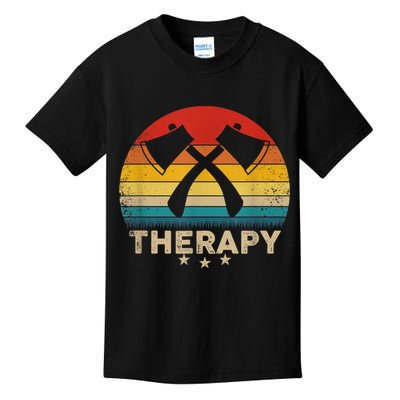 Vintage Axe Throwing Therapy Silhouette Retro Sunset Kids T-Shirt