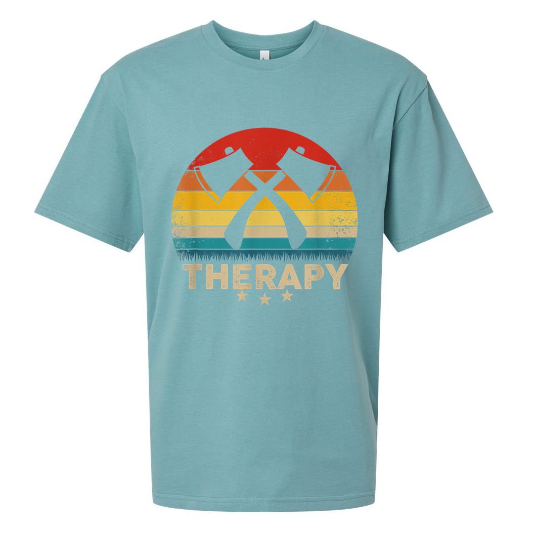Vintage Axe Throwing Therapy Silhouette Retro Sunset Sueded Cloud Jersey T-Shirt
