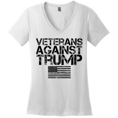 Veterans Against Trump Vintage Patriotic Flag Protest Women's V-Neck T-Shirt