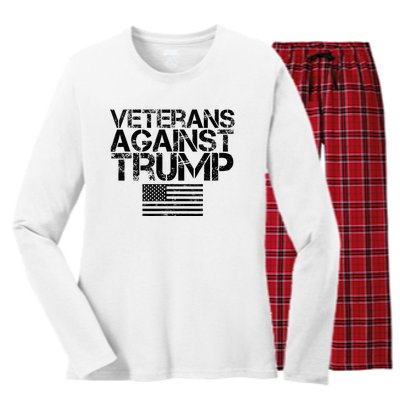 Veterans Against Trump Vintage Patriotic Flag Protest Women's Long Sleeve Flannel Pajama Set 