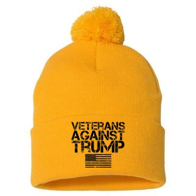 Veterans Against Trump Vintage Patriotic Flag Protest Pom Pom 12in Knit Beanie