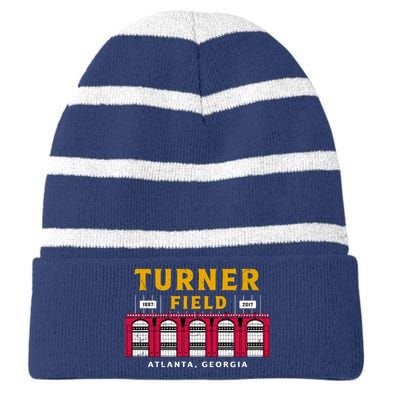 Vintage Atlanta Turner Field Baseball Stadium Classic Retro Striped Beanie with Solid Band