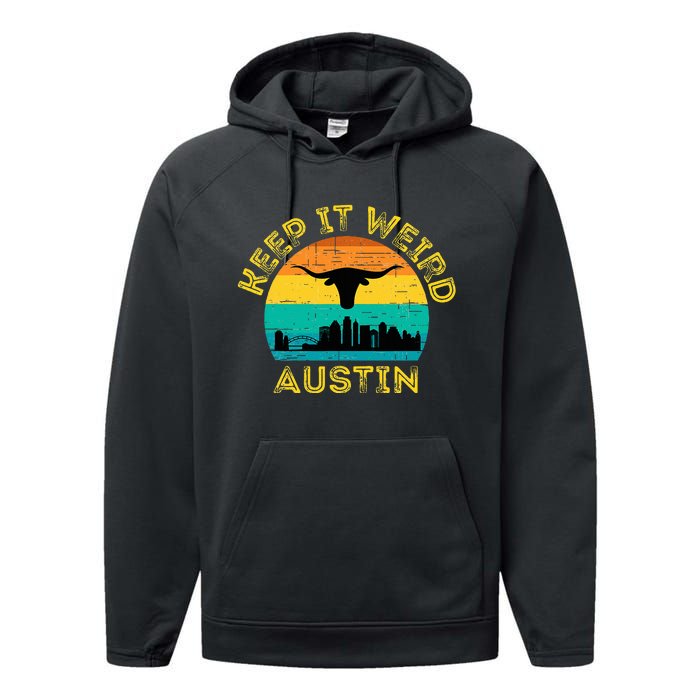 Vintage Austin Texas Keep It Weird Sunset Performance Fleece Hoodie