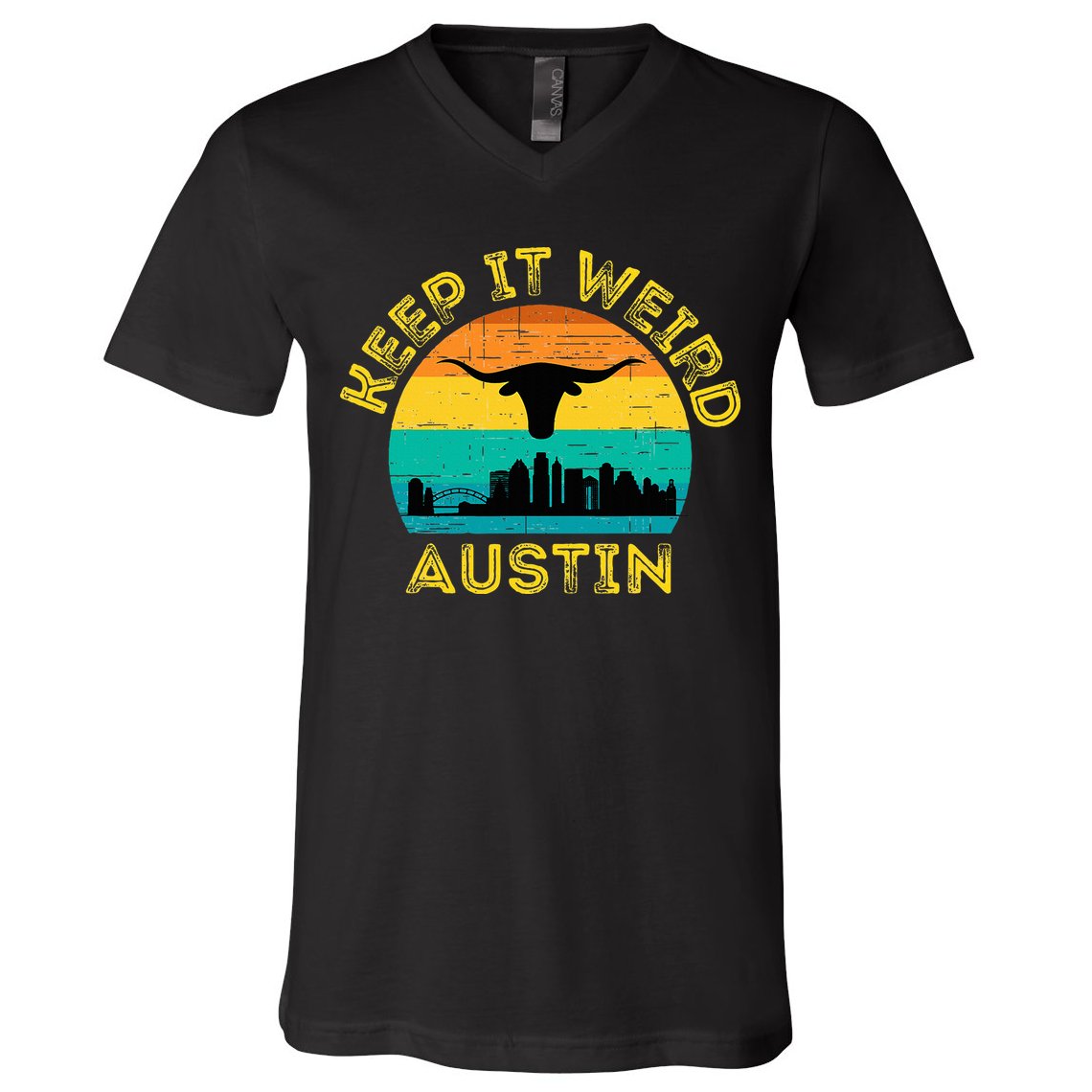 Vintage Austin Texas Keep It Weird Sunset V-Neck T-Shirt