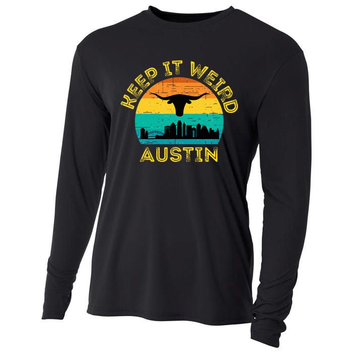 Vintage Austin Texas Keep It Weird Sunset Cooling Performance Long Sleeve Crew