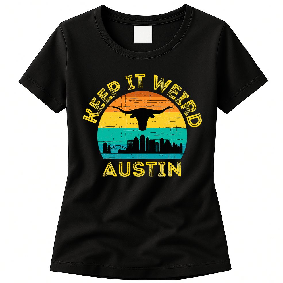 Vintage Austin Texas Keep It Weird Sunset Womens T-Shirt