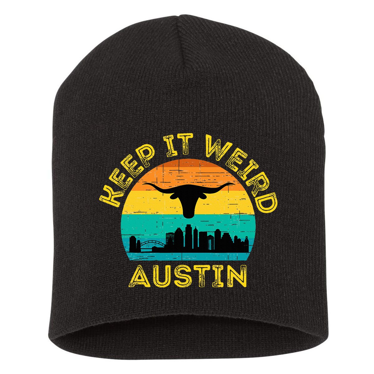 Vintage Austin Texas Keep It Weird Sunset Short Acrylic Beanie