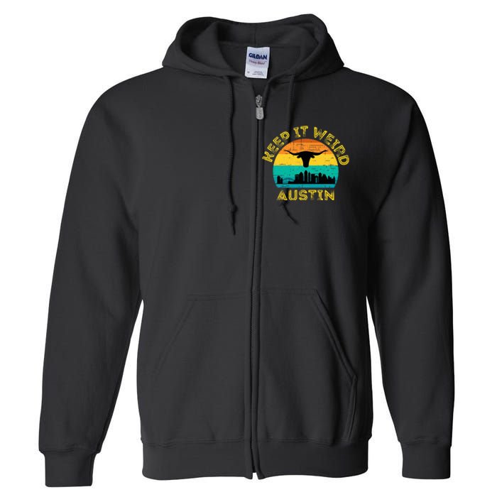 Vintage Austin Texas Keep It Weird Sunset Full Zip Hoodie