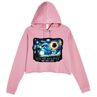 Vintage American Totality Starry Night Eclipse Solar 2024 Crop Fleece Hoodie