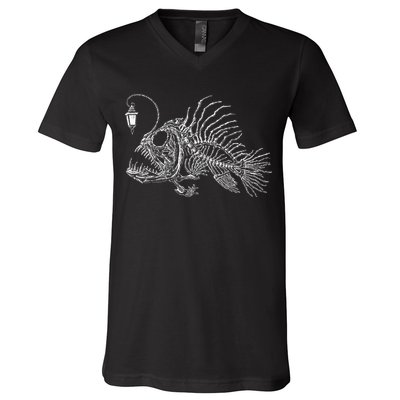 Vintage Angus The Anglerfish Skeleton Cottagecore Aesthetic V-Neck T-Shirt
