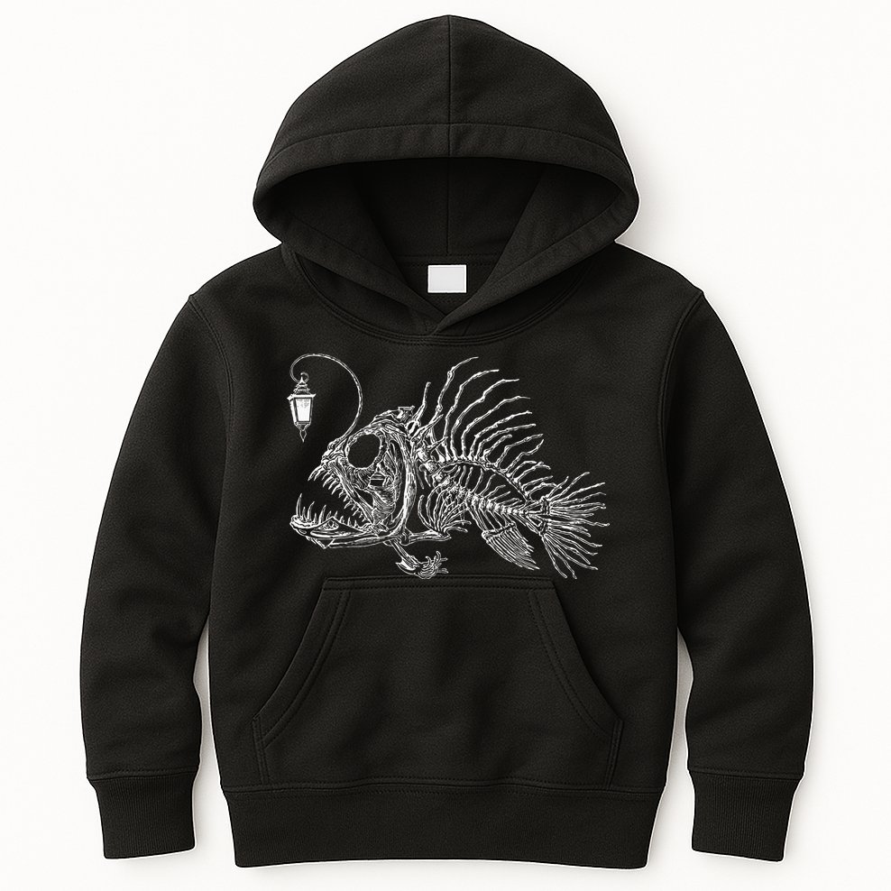 Vintage Angus The Anglerfish Skeleton Cottagecore Aesthetic Kids Hoodie