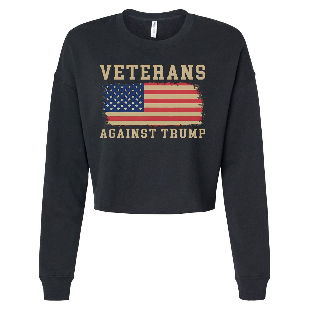 Veterans Against Trump Vintage Usa American Flag Military Cropped Pullover Crew