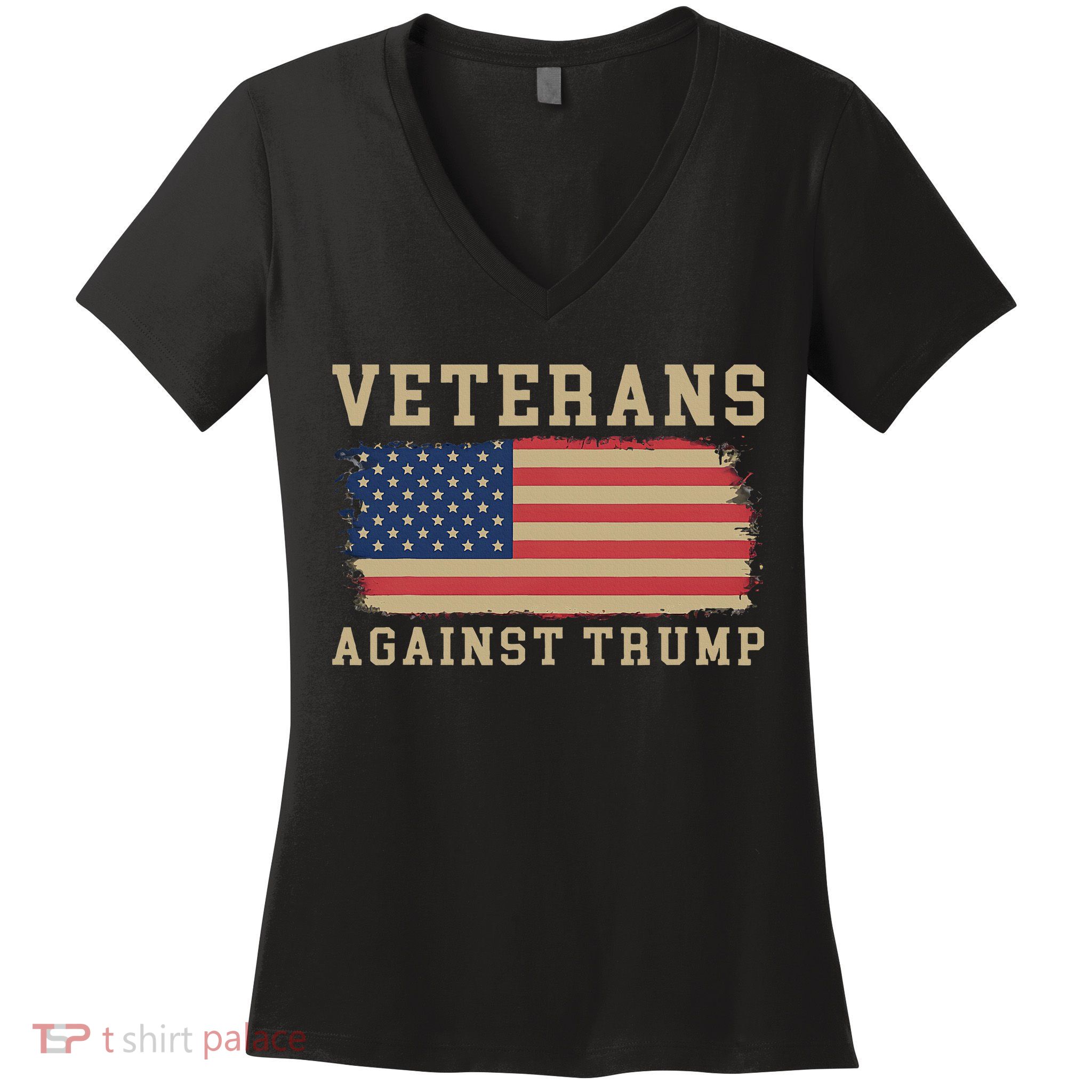 Veterans Against Trump Vintage Usa American Flag Military Women's V-Neck T-Shirt