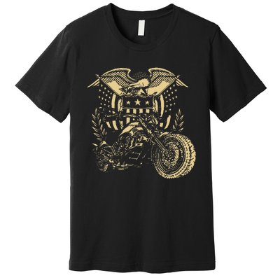 Vintage American Usa Flag Motorcycle Cool Premium T-Shirt