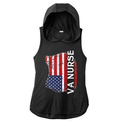 Veteran American Usa Flag Va Nurse Ladies PosiCharge Tri-Blend Wicking Draft Hoodie Tank