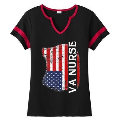 Veteran American Usa Flag Va Nurse Ladies Halftime Notch Neck Tee