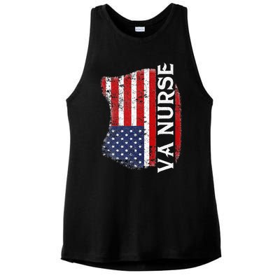 Veteran American Usa Flag Va Nurse Ladies PosiCharge Tri-Blend Wicking Tank