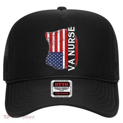 Veteran American Usa Flag Va Nurse High Crown Mesh Back Trucker Hat