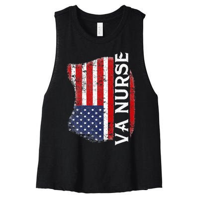 Veteran American Usa Flag Va Nurse Women's Racerback Cropped Tank