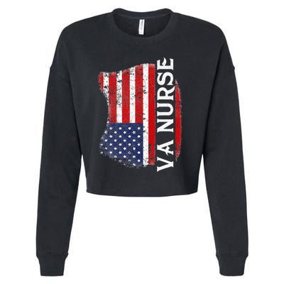 Veteran American Usa Flag Va Nurse Cropped Pullover Crew