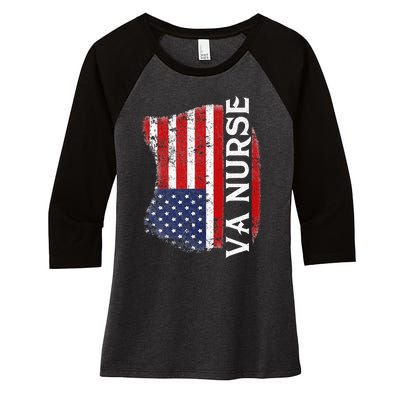 Veteran American Usa Flag Va Nurse Women's Tri-Blend 3/4-Sleeve Raglan Shirt