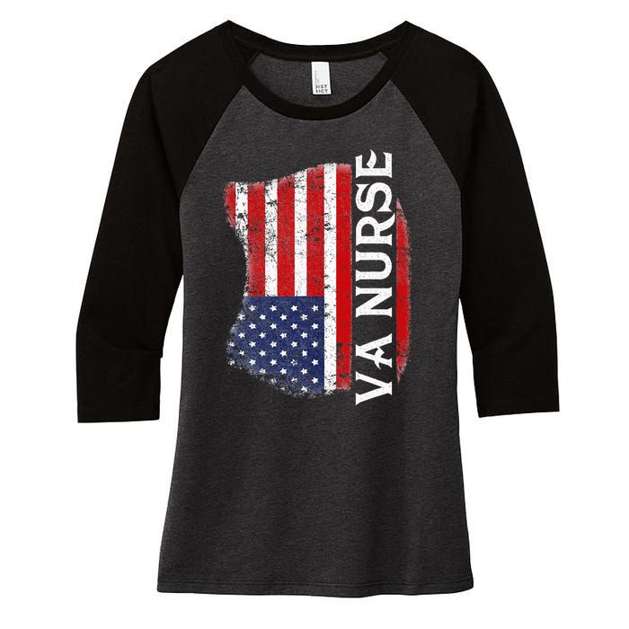 Veteran American Usa Flag Va Nurse Women's Tri-Blend 3/4-Sleeve Raglan Shirt