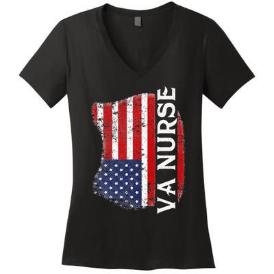 Veteran American Usa Flag Va Nurse Women's V-Neck T-Shirt