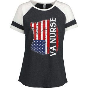 Veteran American Usa Flag Va Nurse Enza Ladies Jersey Colorblock Tee