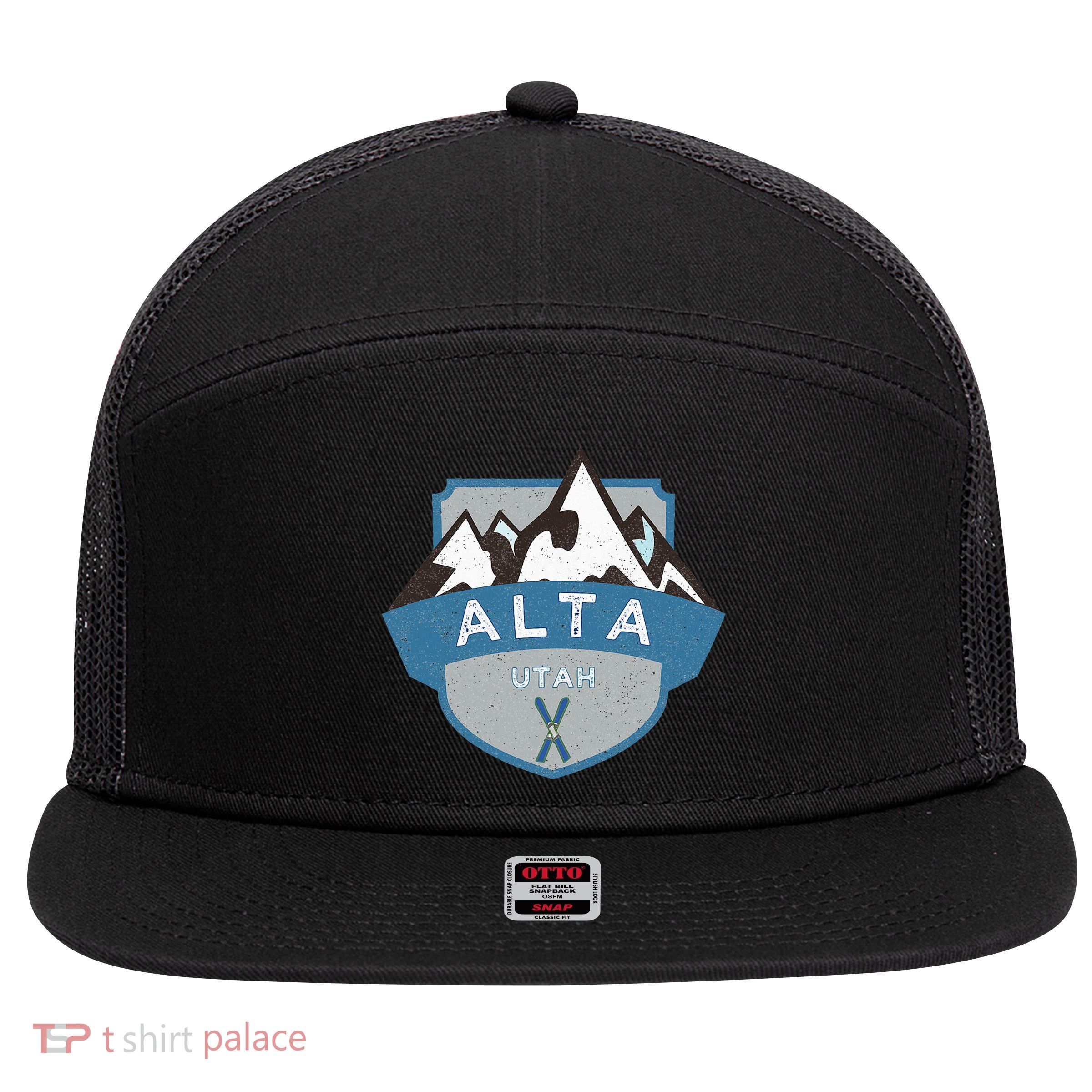 Vintage Alta Utah Illustration Retro Logo Ski 7 Panel Mesh Trucker Snapback Hat