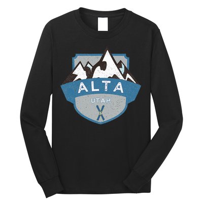 Vintage Alta Utah Illustration Retro Logo Ski Long Sleeve Shirt