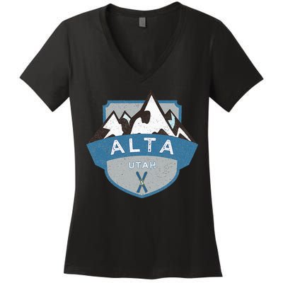 Vintage Alta Utah Illustration Retro Logo Ski Women's V-Neck T-Shirt