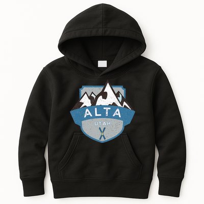 Vintage Alta Utah Illustration Retro Logo Ski Kids Hoodie