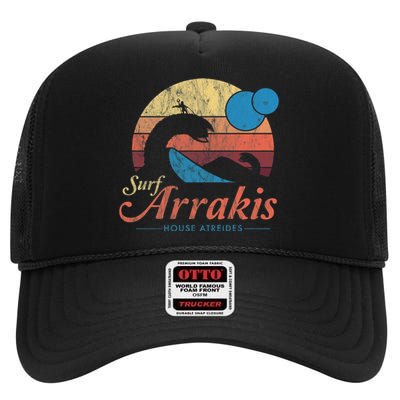 Visit Arrakis Vintage Distressed Surf High Crown Mesh Back Trucker Hat