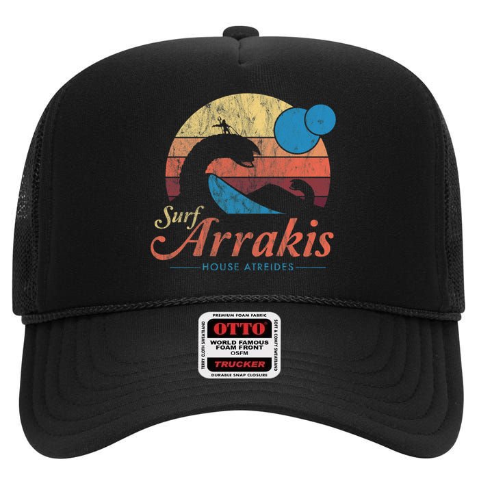 Visit Arrakis Vintage Distressed Surf High Crown Mesh Back Trucker Hat