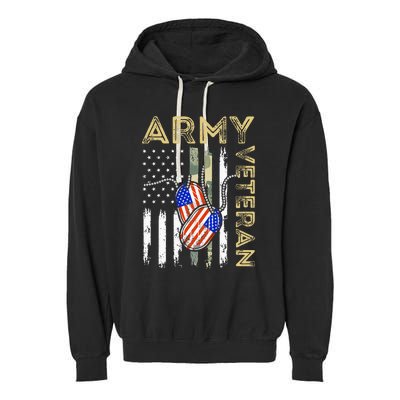 Vintage Army Veteran Day American Flag Garment-Dyed Fleece Hoodie