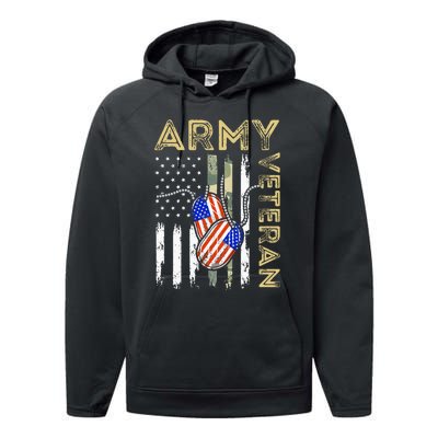 Vintage Army Veteran Day American Flag Performance Fleece Hoodie