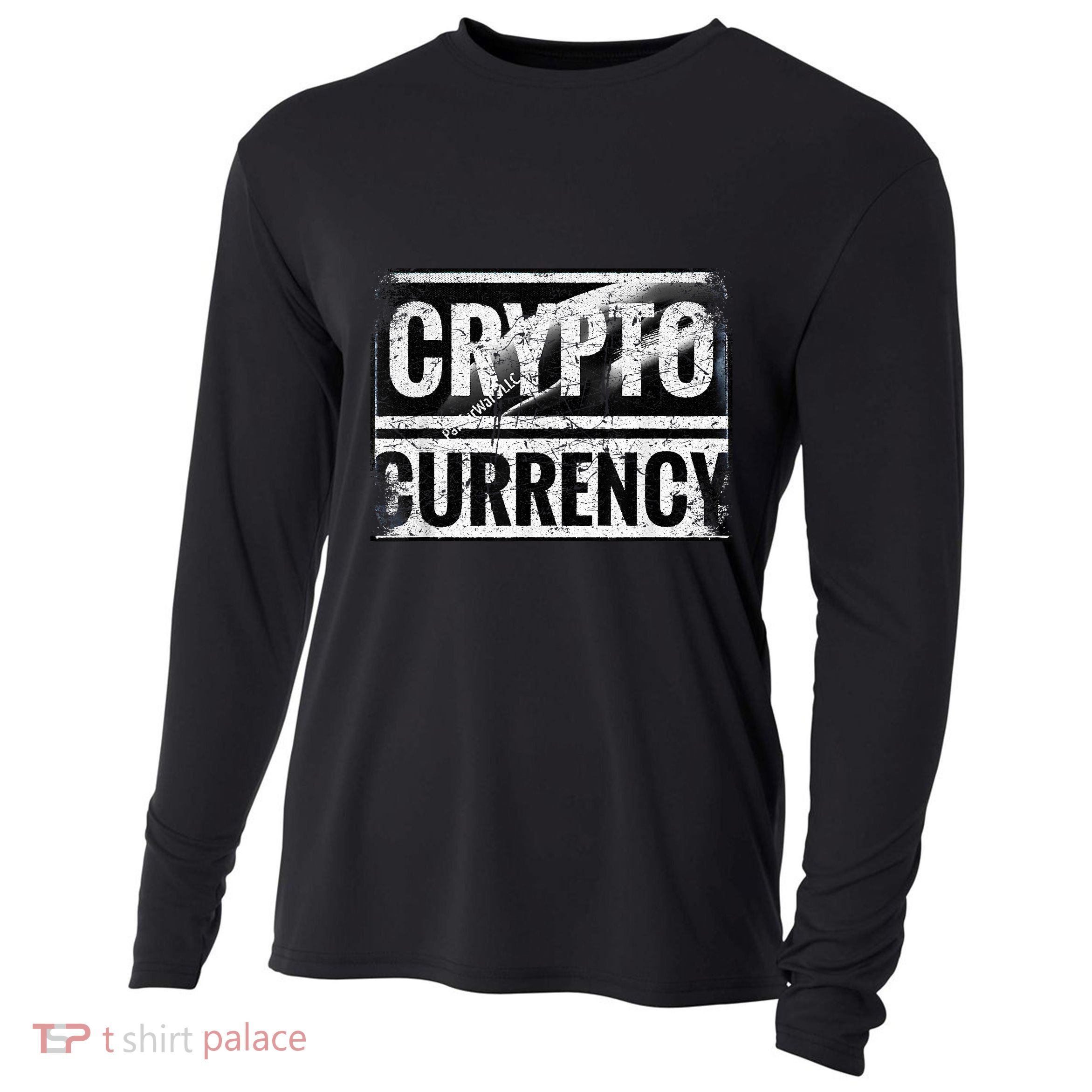 Vintage And Very Distressed Cryptocurrency Cooling Performance Long Sleeve Crew