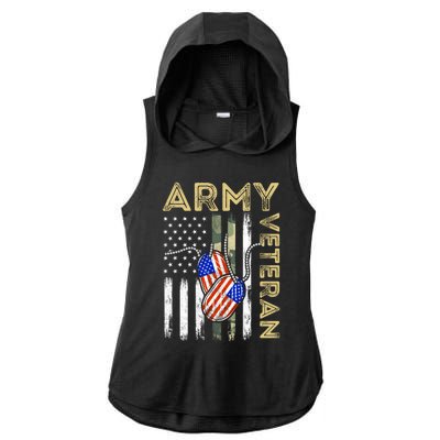 Vintage Army Veteran Day American Flag Ladies PosiCharge Tri-Blend Wicking Draft Hoodie Tank