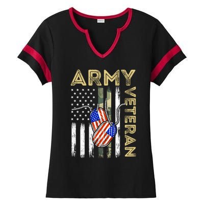 Vintage Army Veteran Day American Flag Ladies Halftime Notch Neck Tee