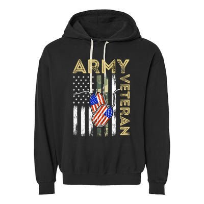 Vintage Army Veteran Day American Flag Garment-Dyed Fleece Hoodie