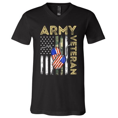 Vintage Army Veteran Day American Flag V-Neck T-Shirt