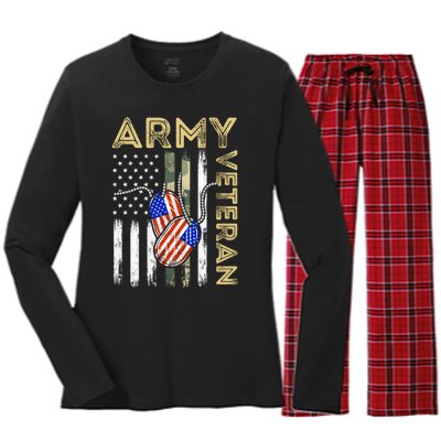 Vintage Army Veteran Day American Flag Women's Long Sleeve Flannel Pajama Set 