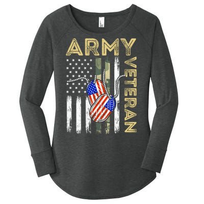 Vintage Army Veteran Day American Flag Women's Perfect Tri Tunic Long Sleeve Shirt