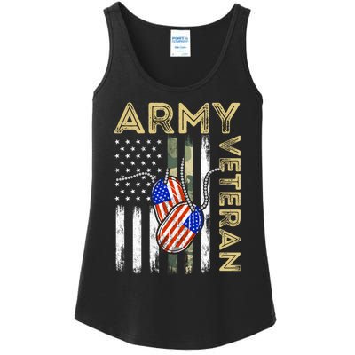 Vintage Army Veteran Day American Flag Ladies Essential Tank